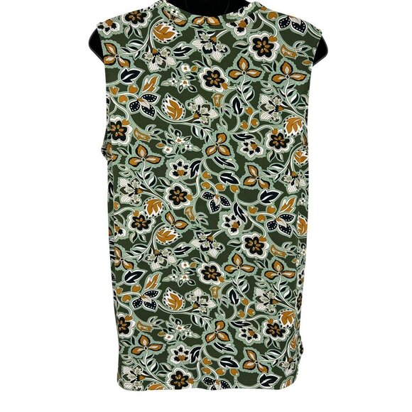 NY Collection Women Sleeveless Green Blouse V-Neck Large L Floral Ruffle NWT New - Picture 6 of 11